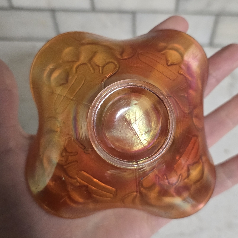 Vtg. Fenton Marigold Carnival Glass Kittens Four Sided Bowl - Picture 2 of 5